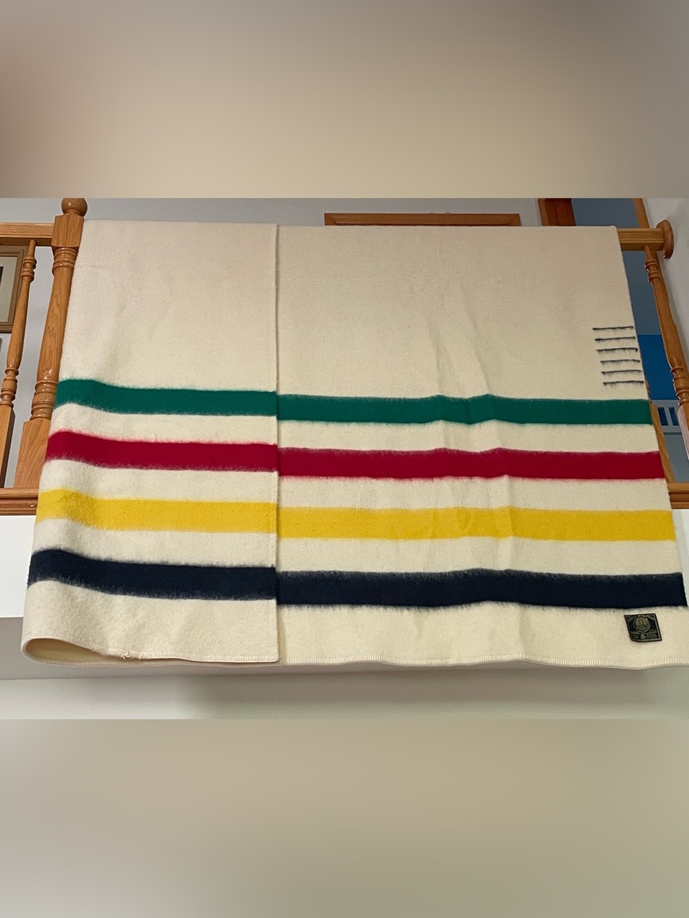 Early’s Witney 6 Point 90x96 Wool Blanket Striped Made In England Good Condition